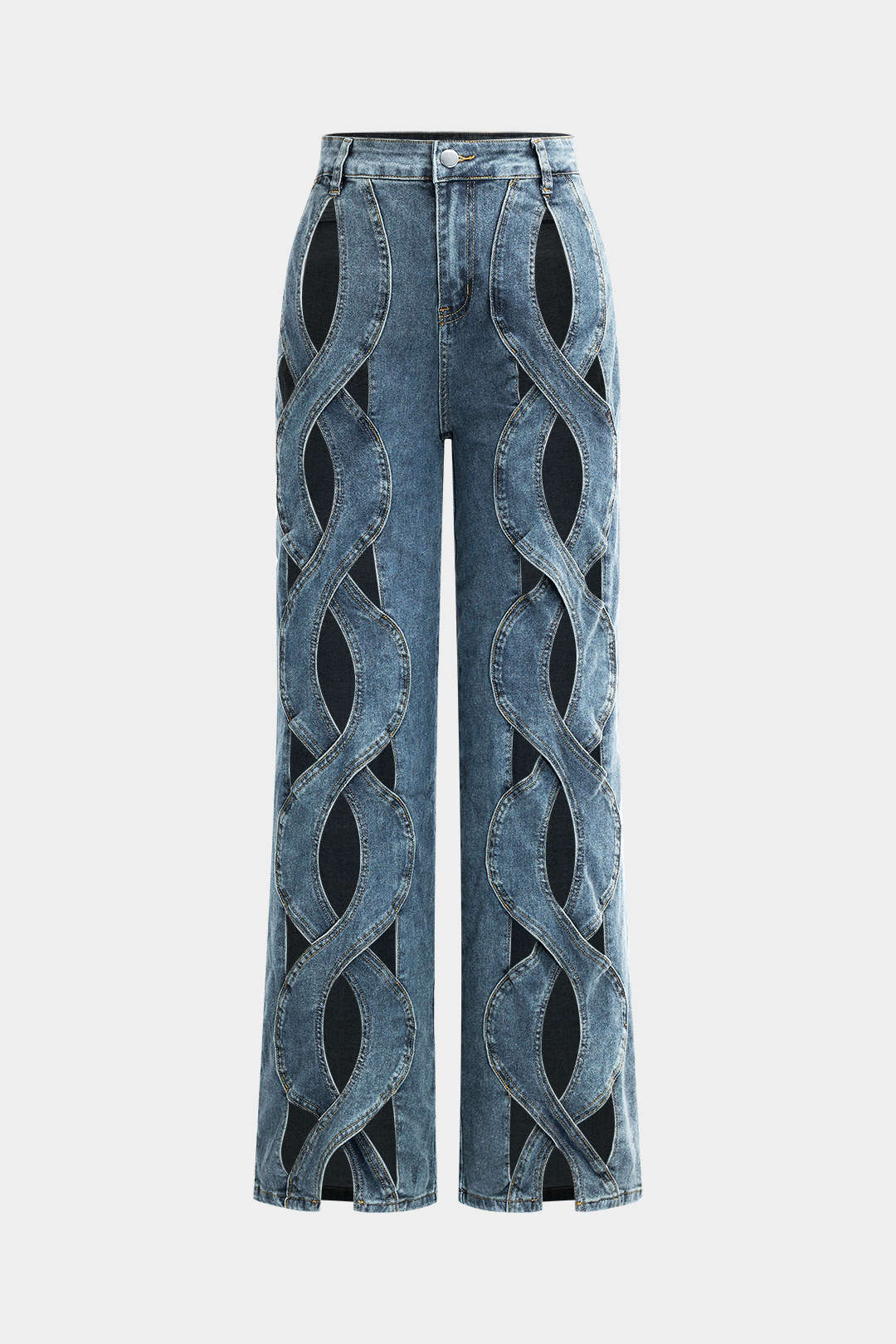 Denim Cut Out Straight Leg Jeans