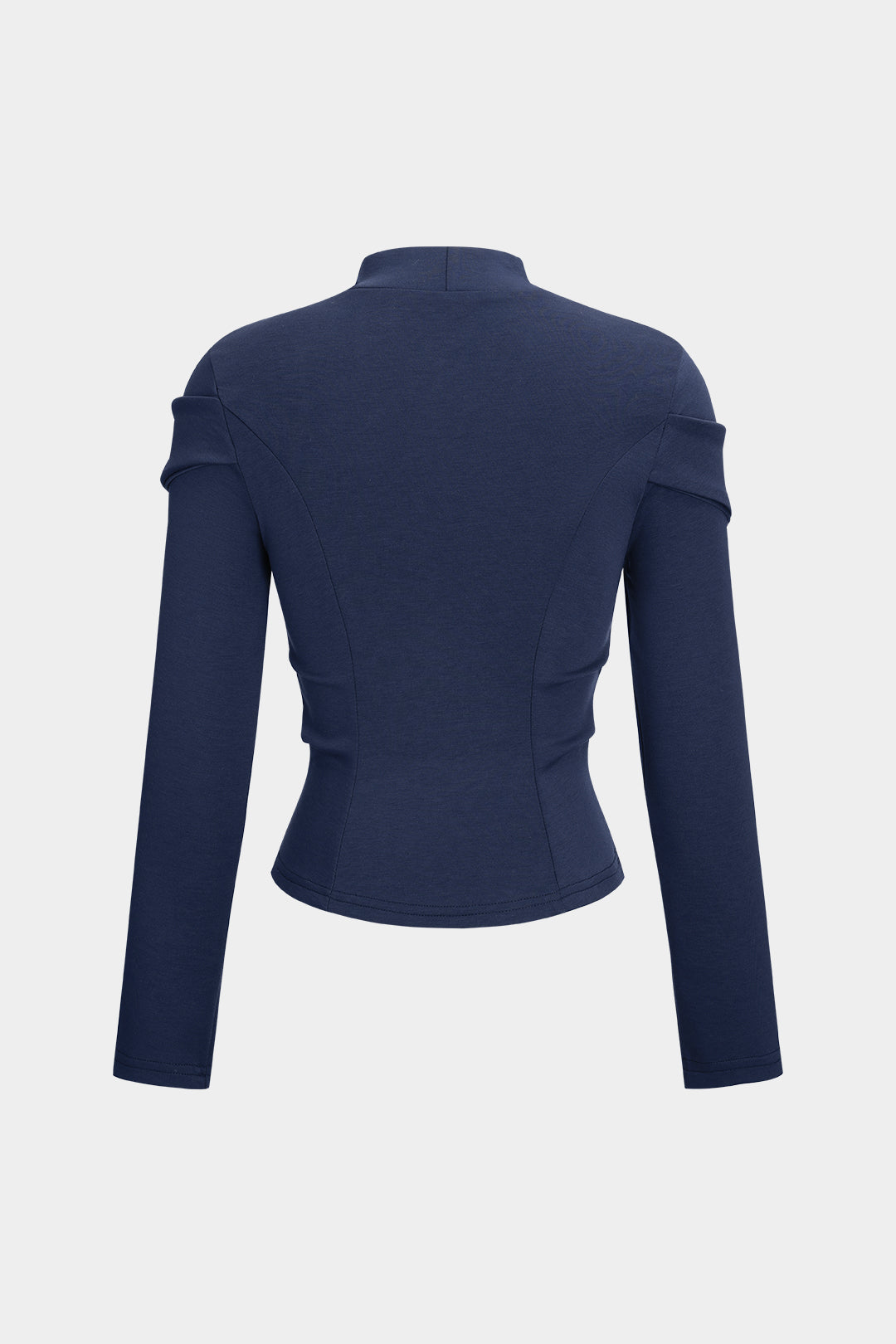 Ruched Button Mock Neck Long-Sleeve Top