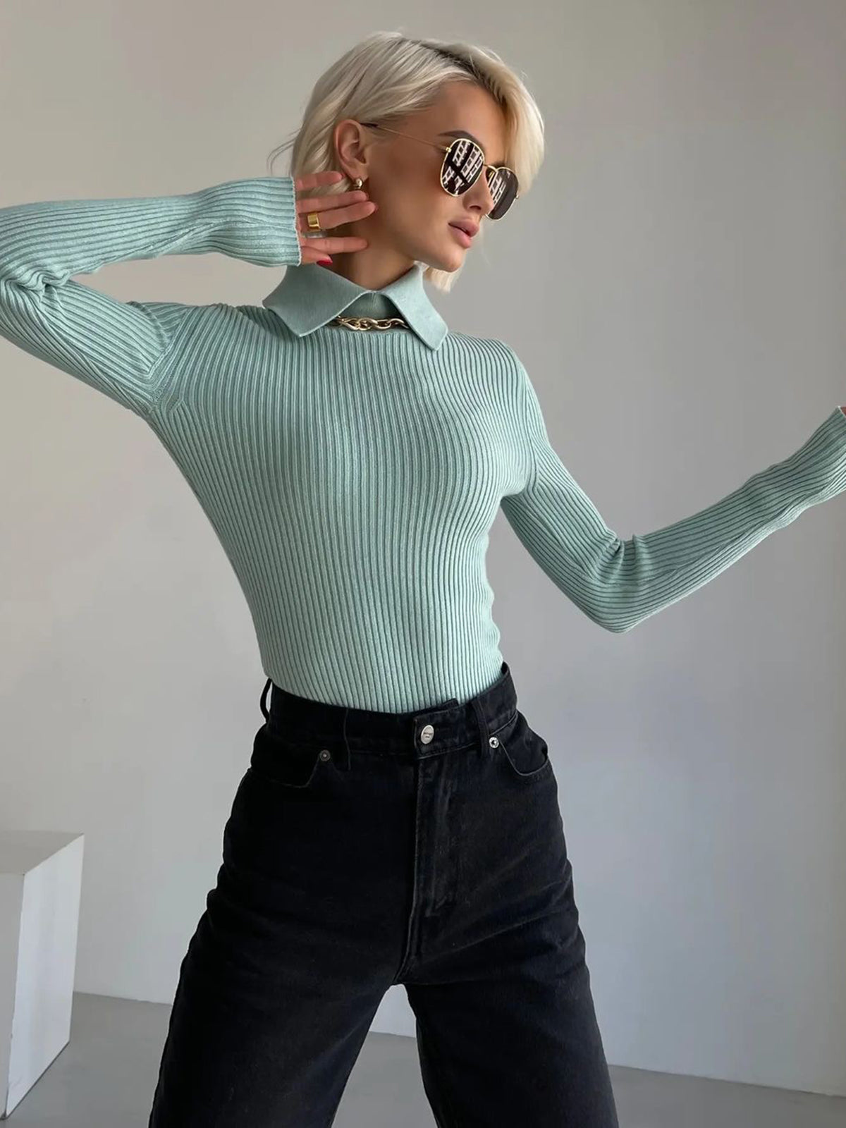 Vanilla Polo Long Sleeve Knit Top