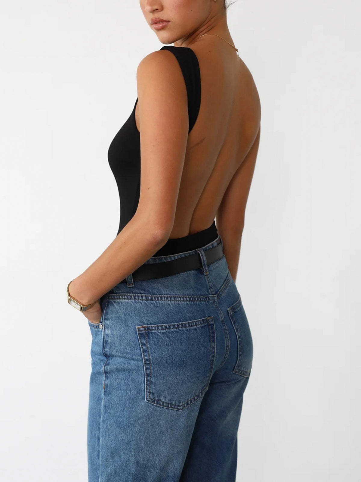 Slinky Open Back Sleeveless Bodysuit