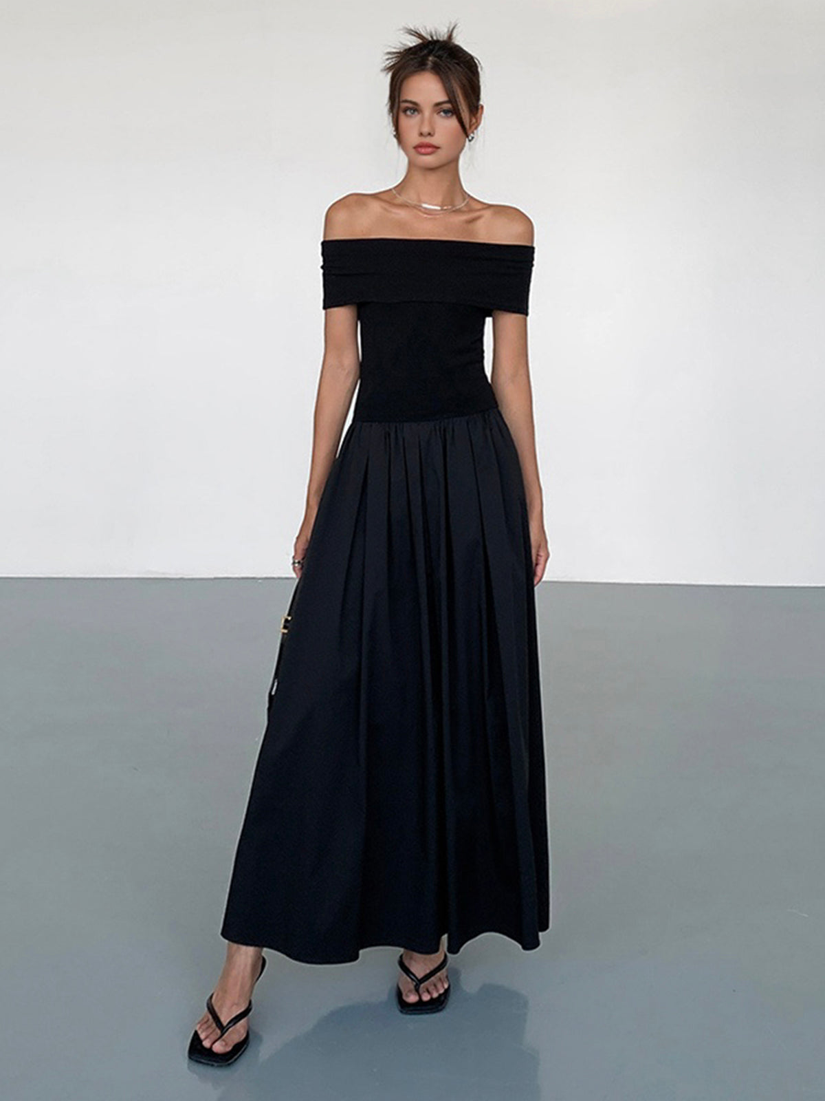 Frenchy Solid Off-Shoulder Long Dress