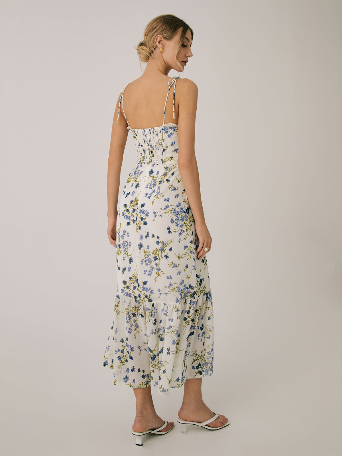 Ruffle Floral Print Cami Long Dress