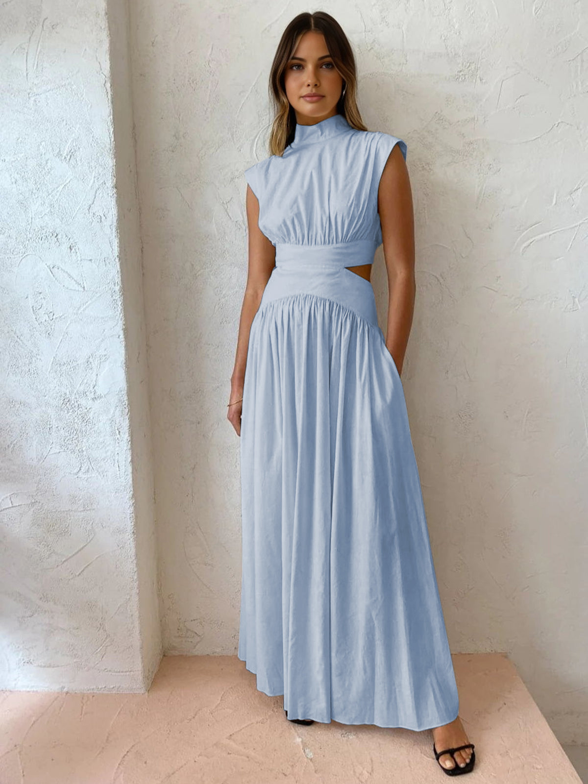 Mock Neck Cut Out Long Dress