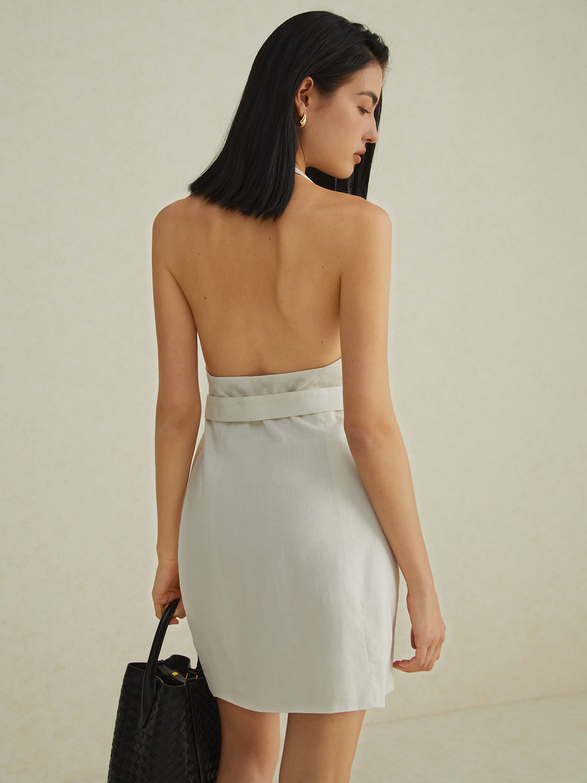 Backless V-Neck Short Dress With Belt