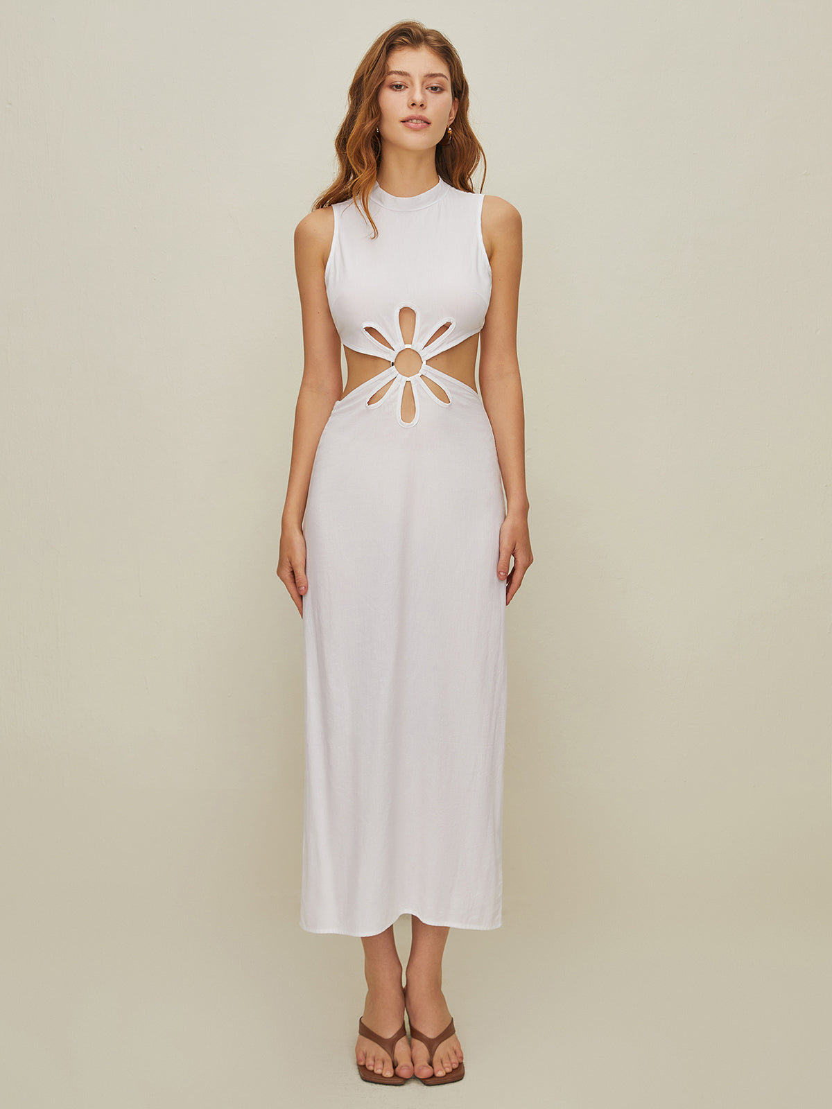 Mock Neck Cutout Backless Dress