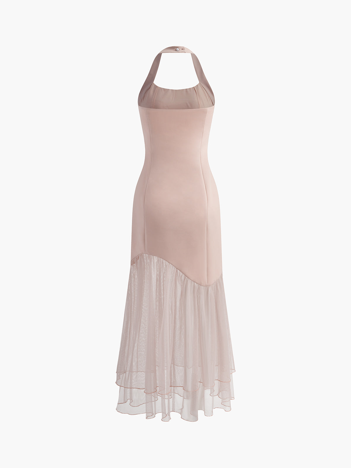 Tulle-Hem Slim Halter Long Dress