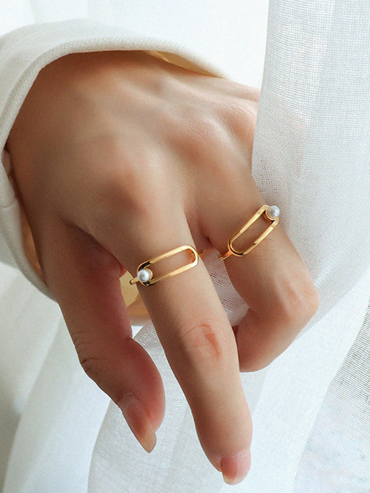 1pc Golden Imitation Pearl Ring