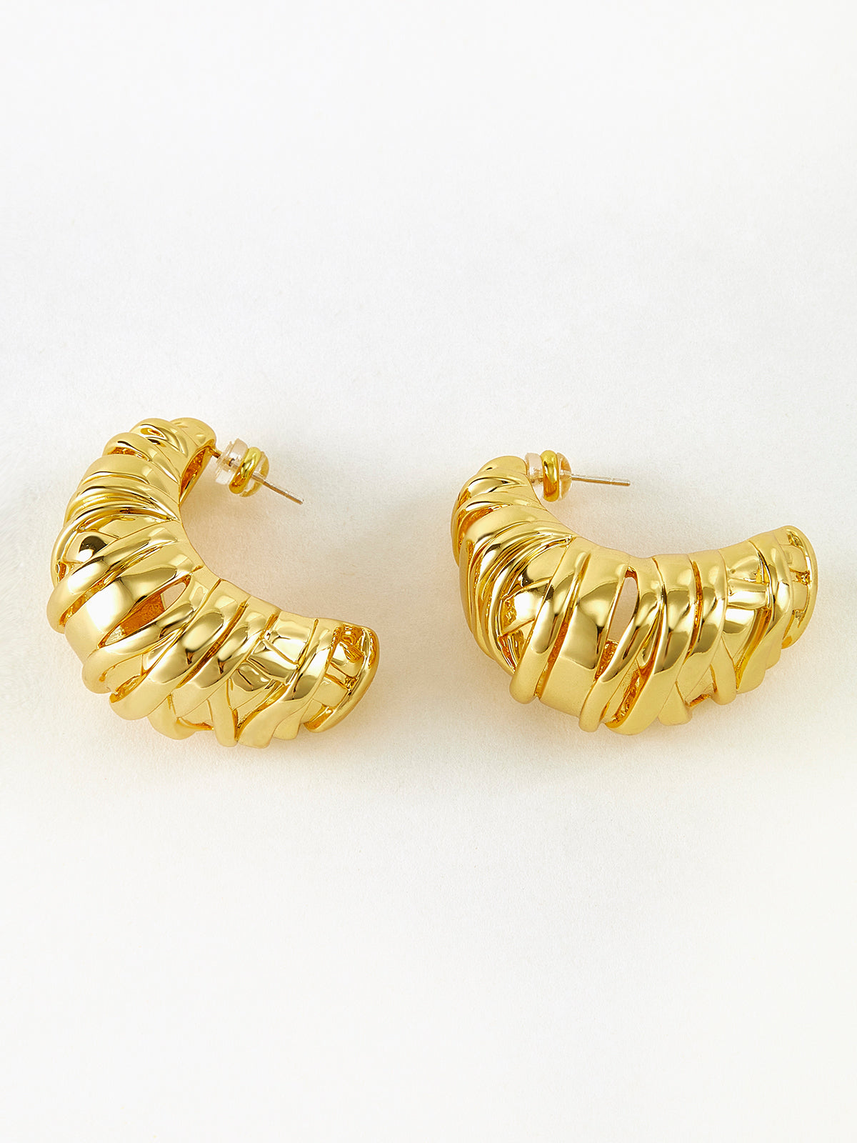 Golden Croissant Twist Stud Earrings