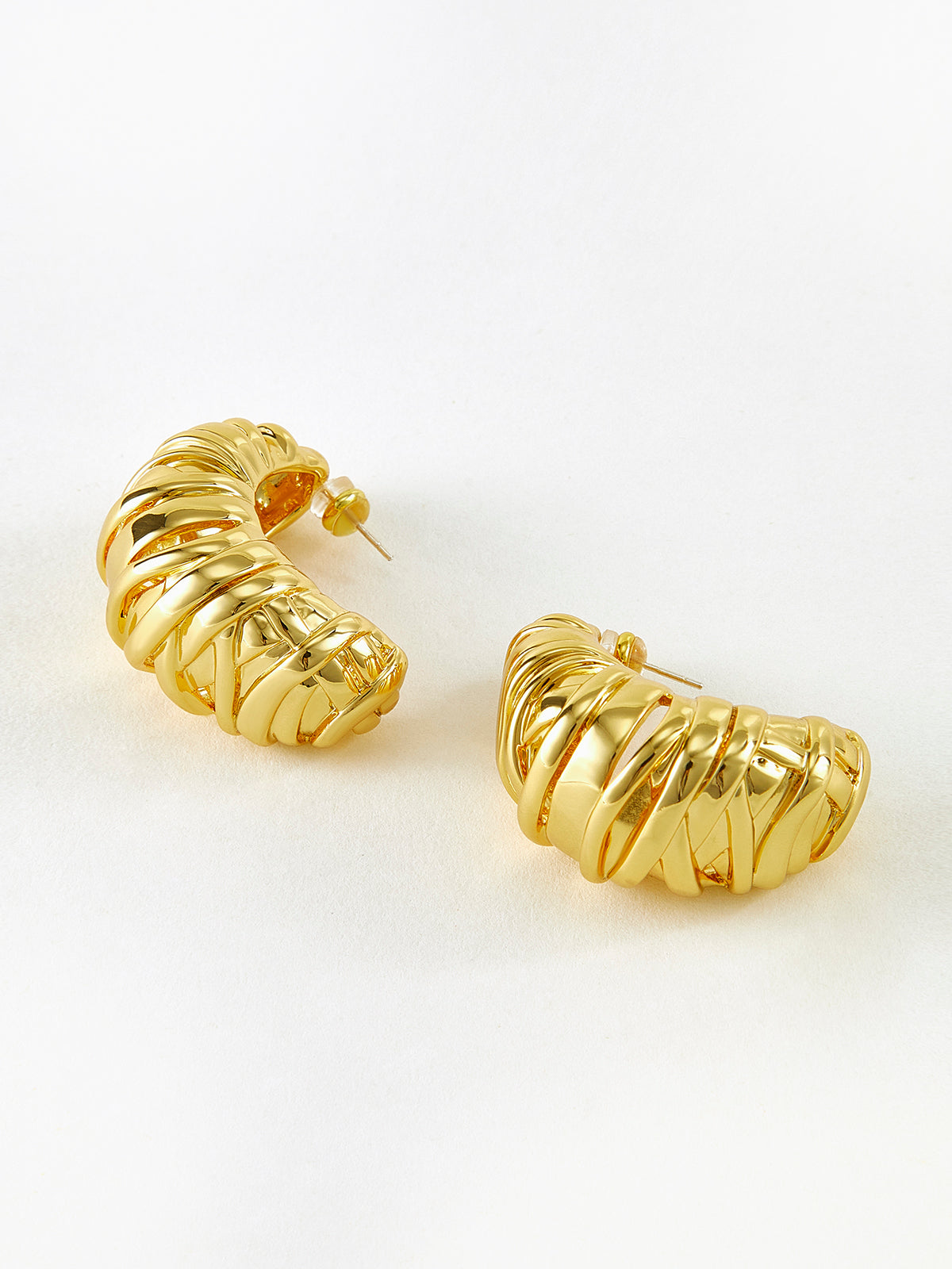 Golden Croissant Twist Stud Earrings