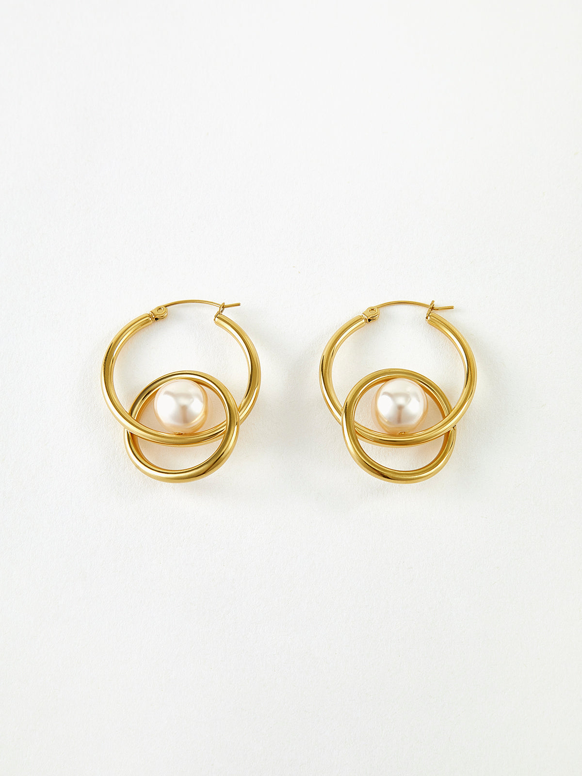 Double Hoop Pearl Drop Earrings