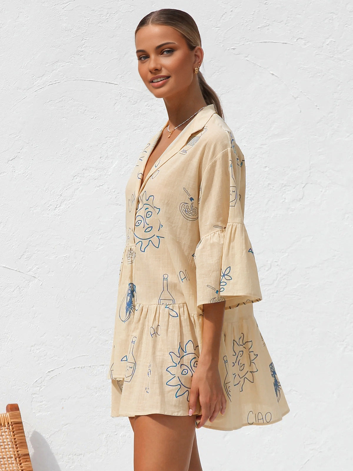 Oversized Sun Print Short Dress