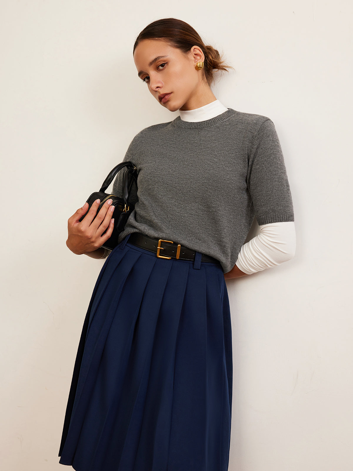 Wool-Blend Crew Neck Knit Top