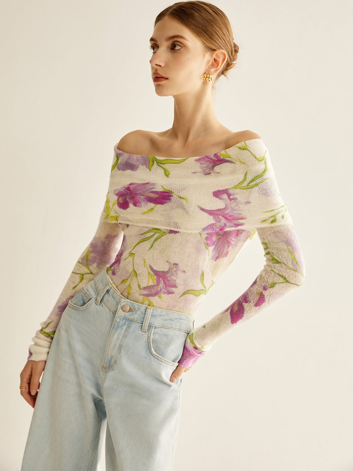 Romance Off-Shoulder Printed Knit Top