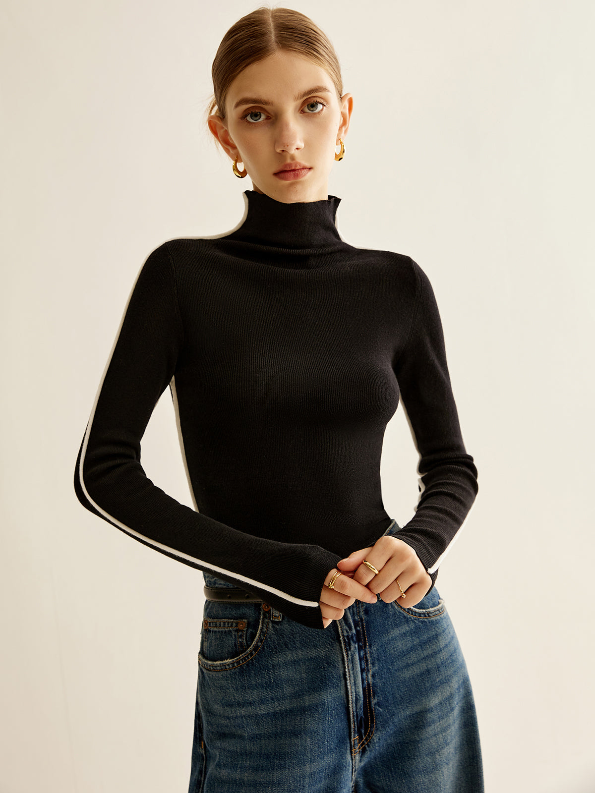 Wool-Blend Mock-Neck Knit Top