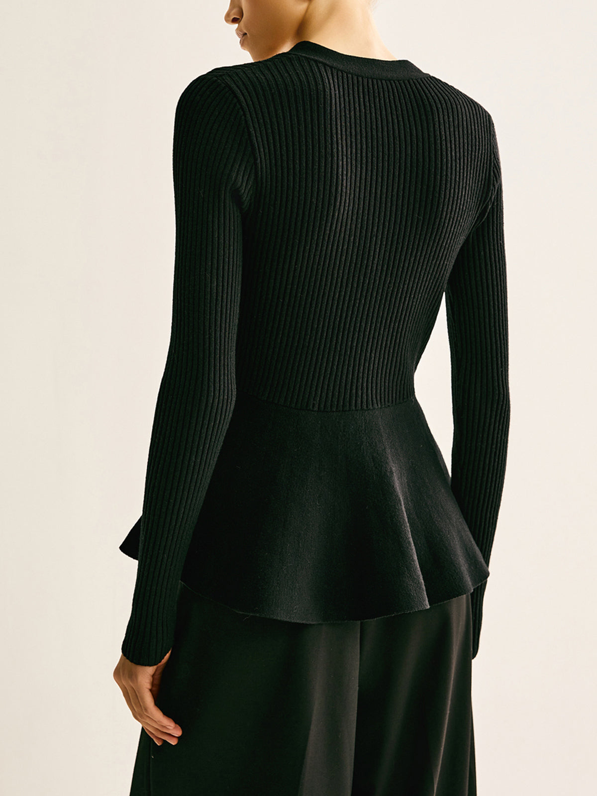 Ribbed Panel Bud Waist Button Knit Top