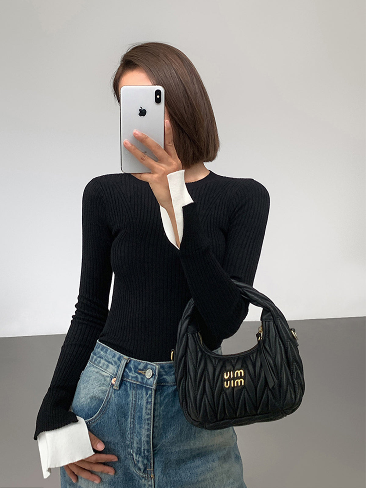 Ribbed Contrast Cuff Sweater