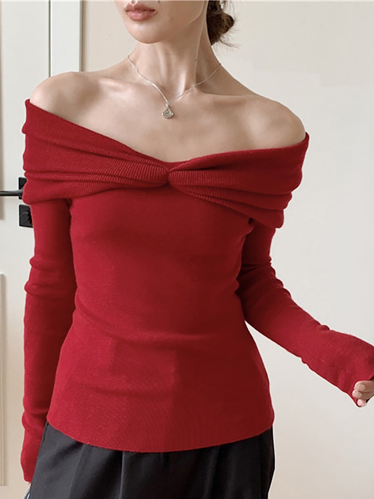 Wool-Blend Knotted Ruched Knit Top