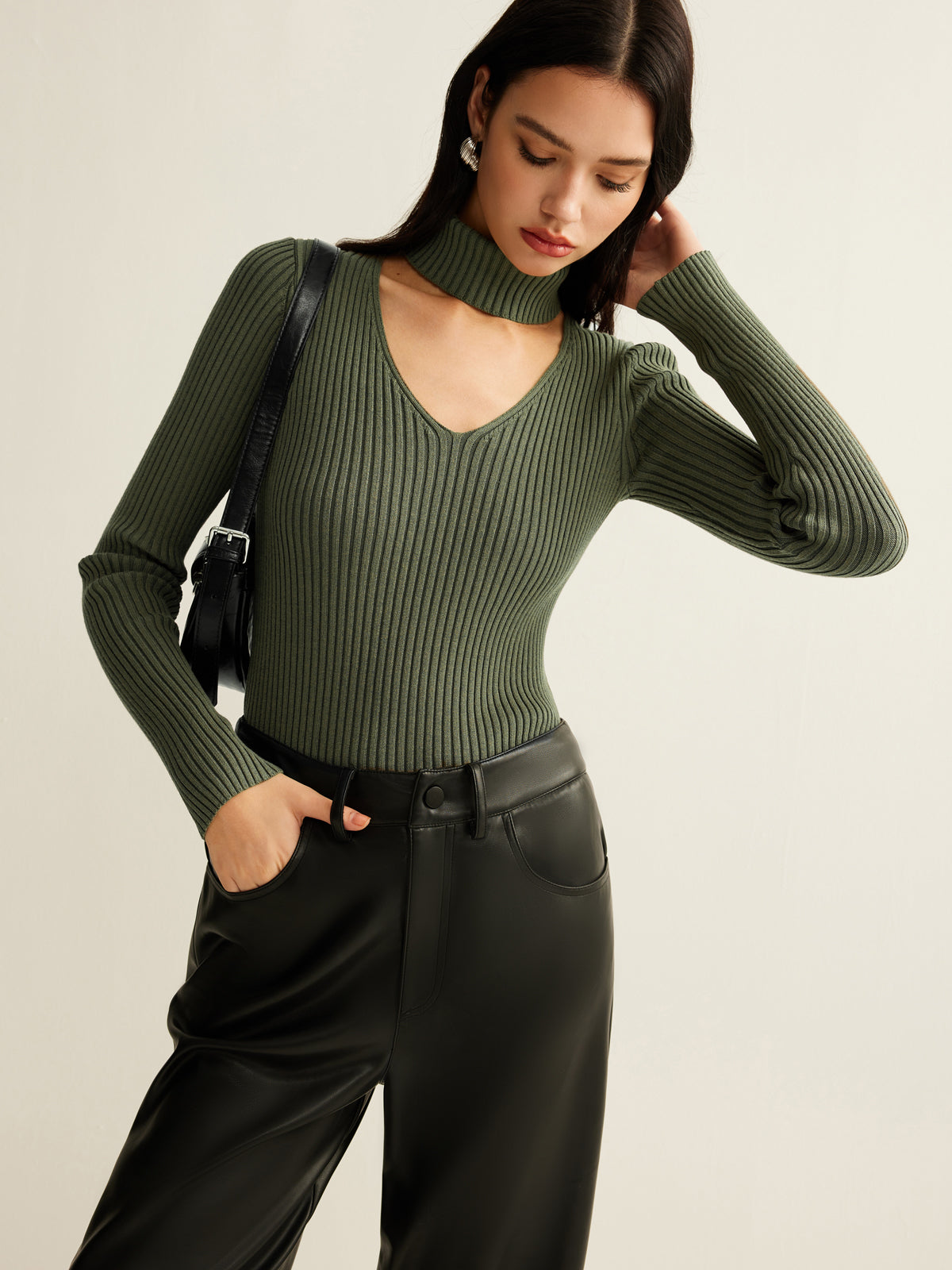 Mock Neck Skinny Knit Top