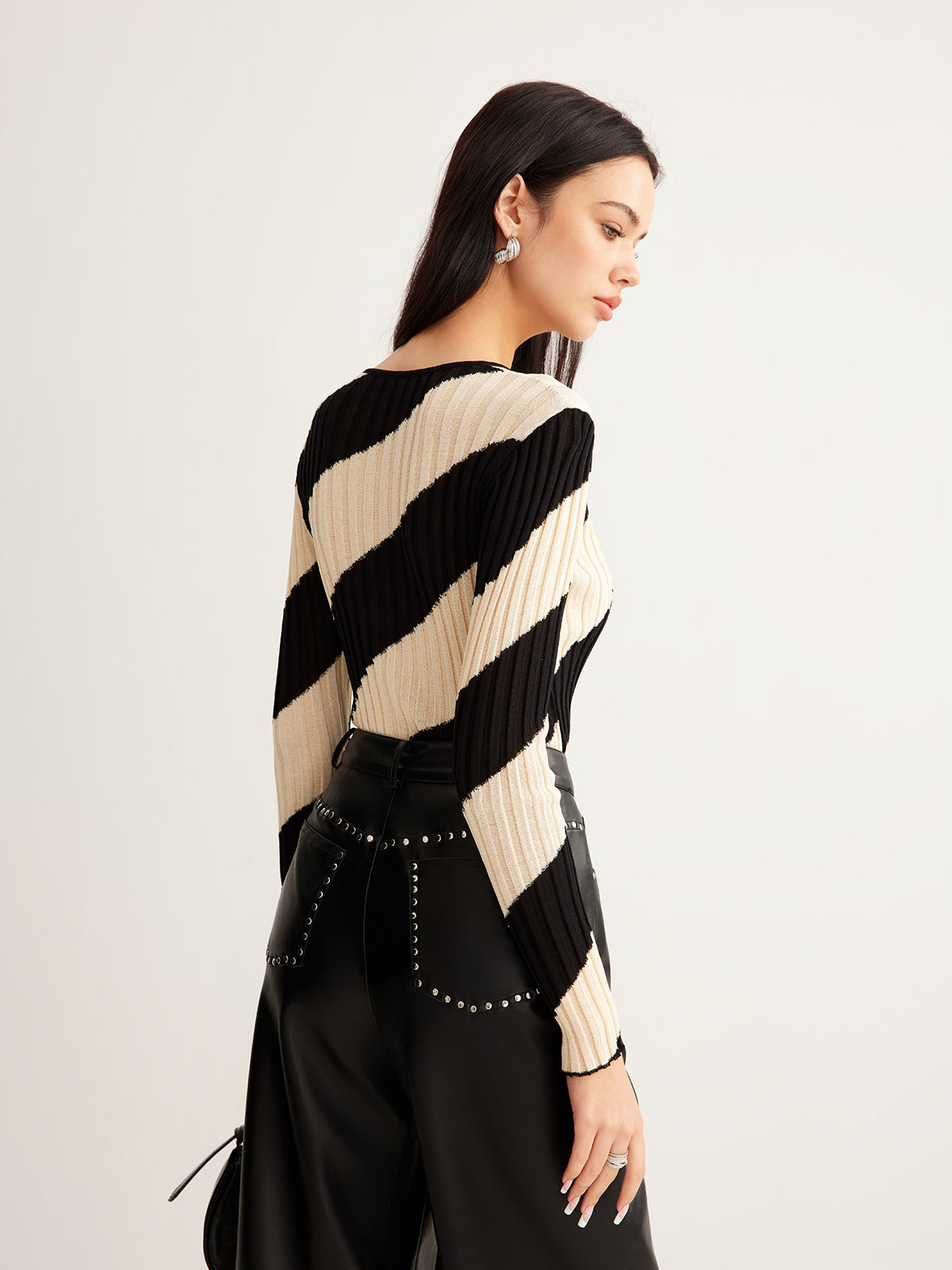 Asymmetrical Striped Slim Knit Top