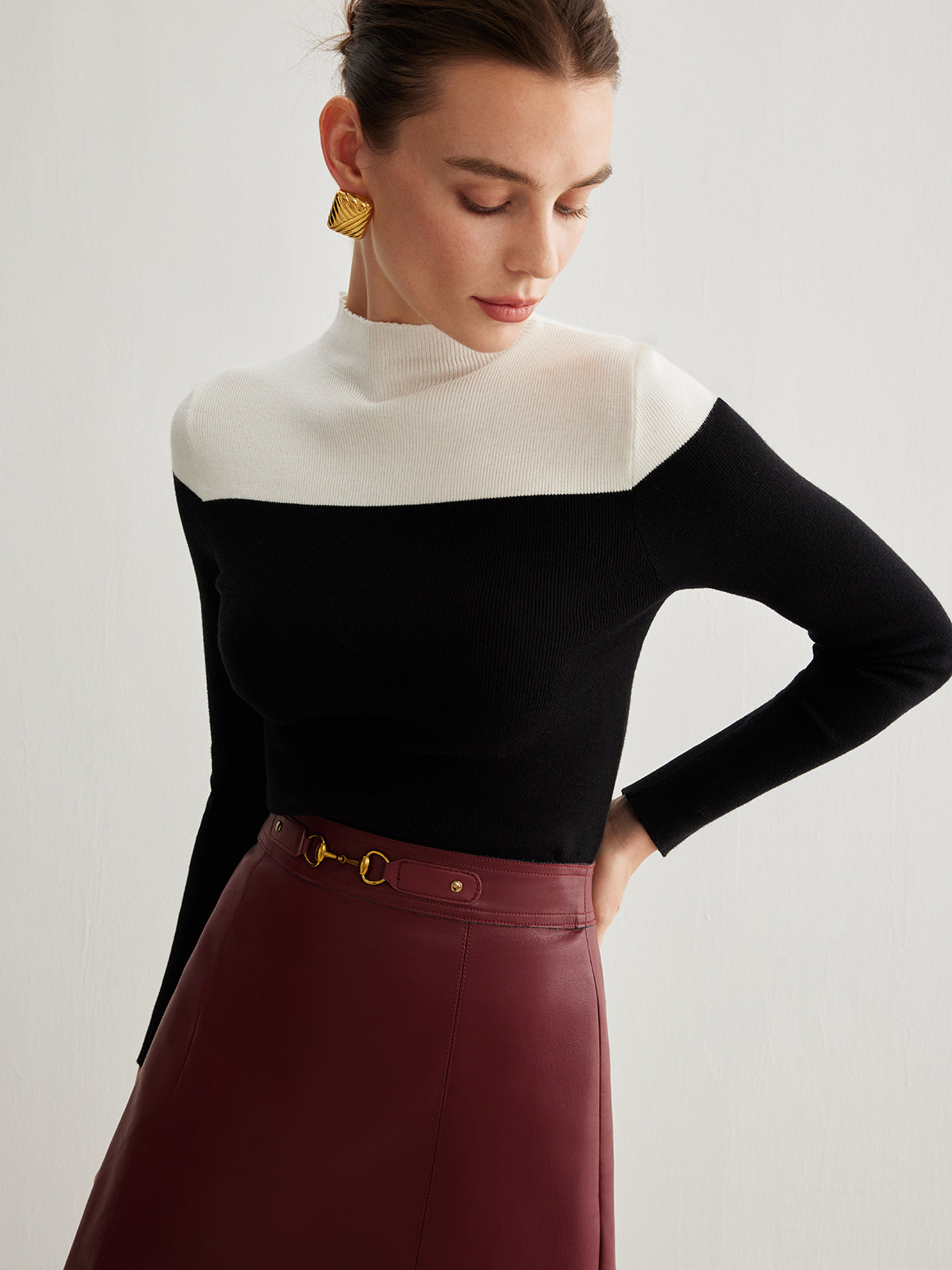 Wool-Blend Color Block Knit Top