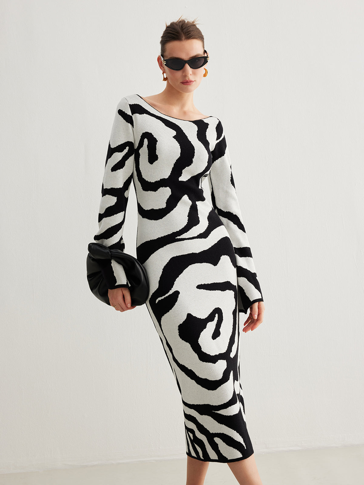 Zebra Bell Sleeve Sweater Dress