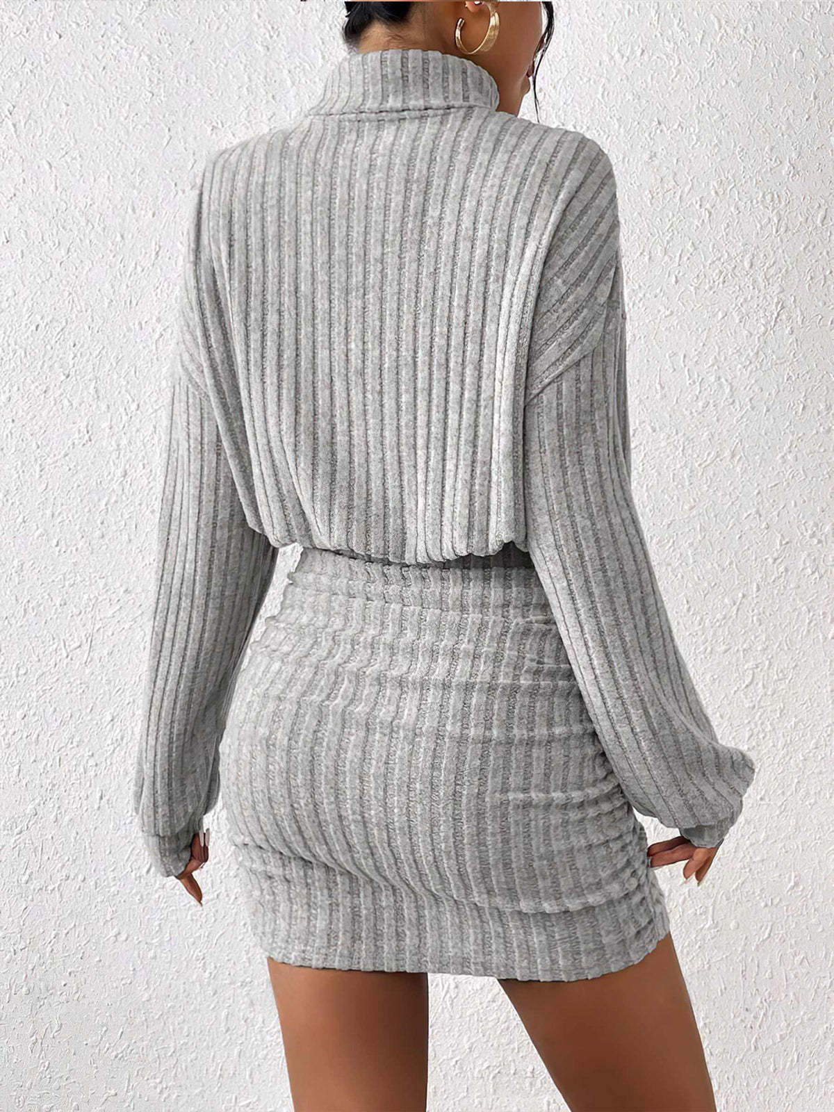 Mock Neck Ribbed Short Dress