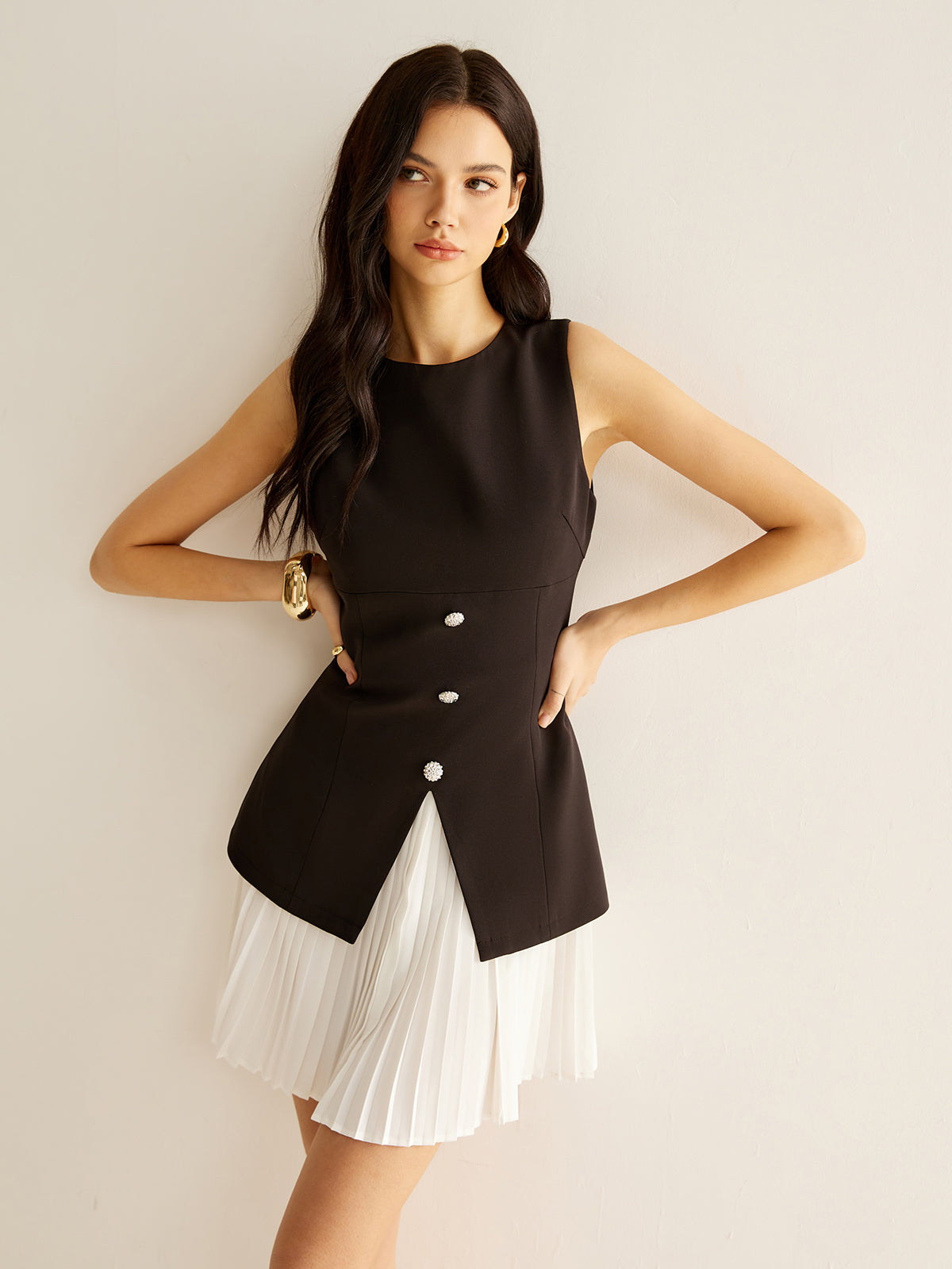 Color Block Split Pleated Dress