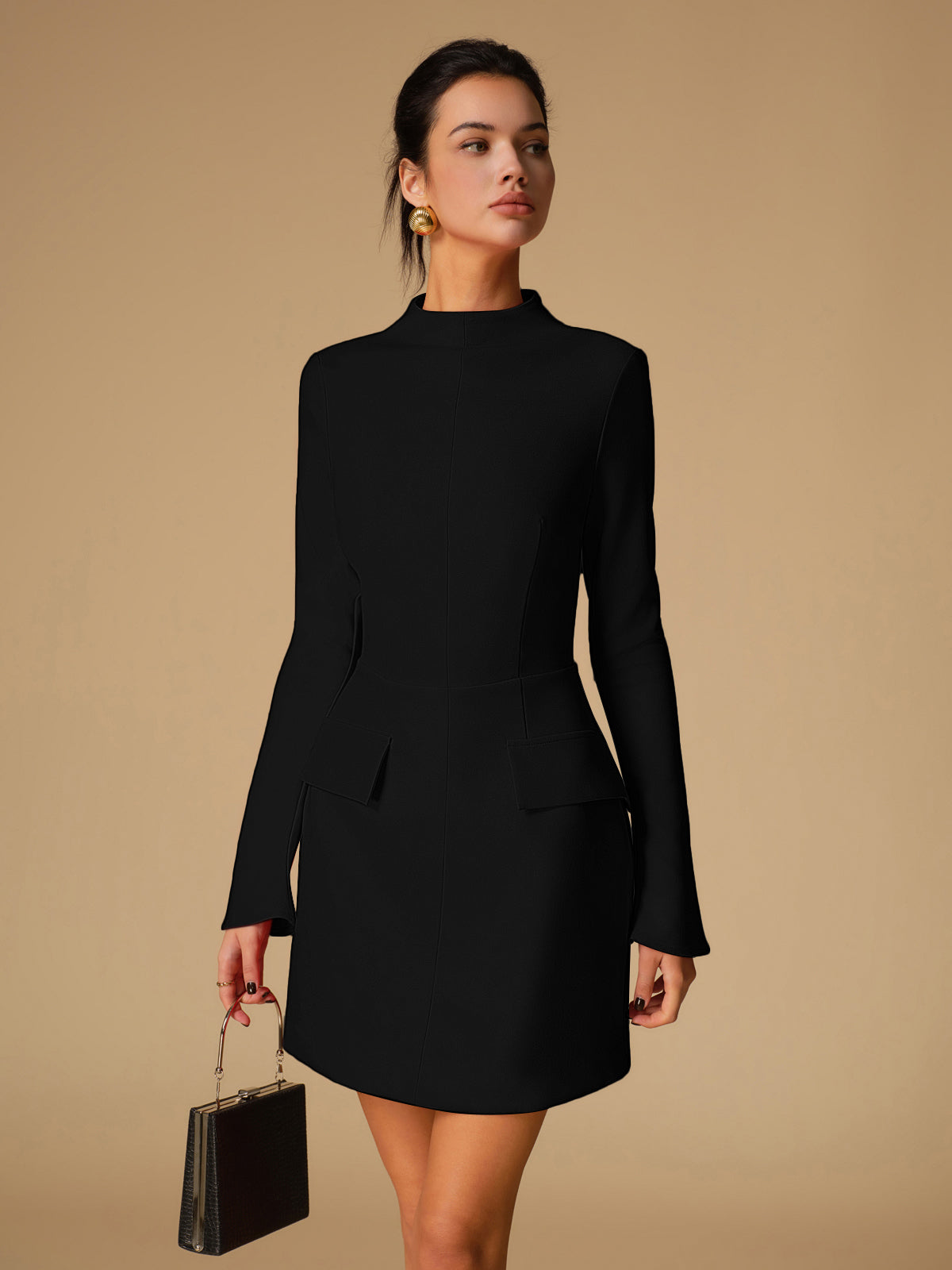 Minimalist Plain Mock Neck Dress