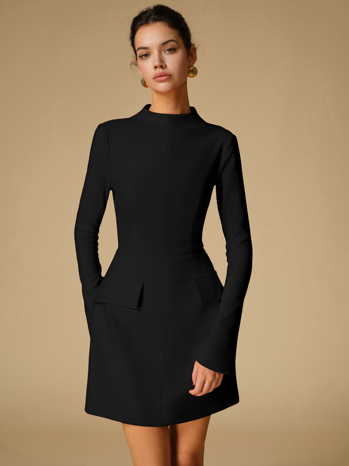 Minimalist Plain Mock Neck Dress