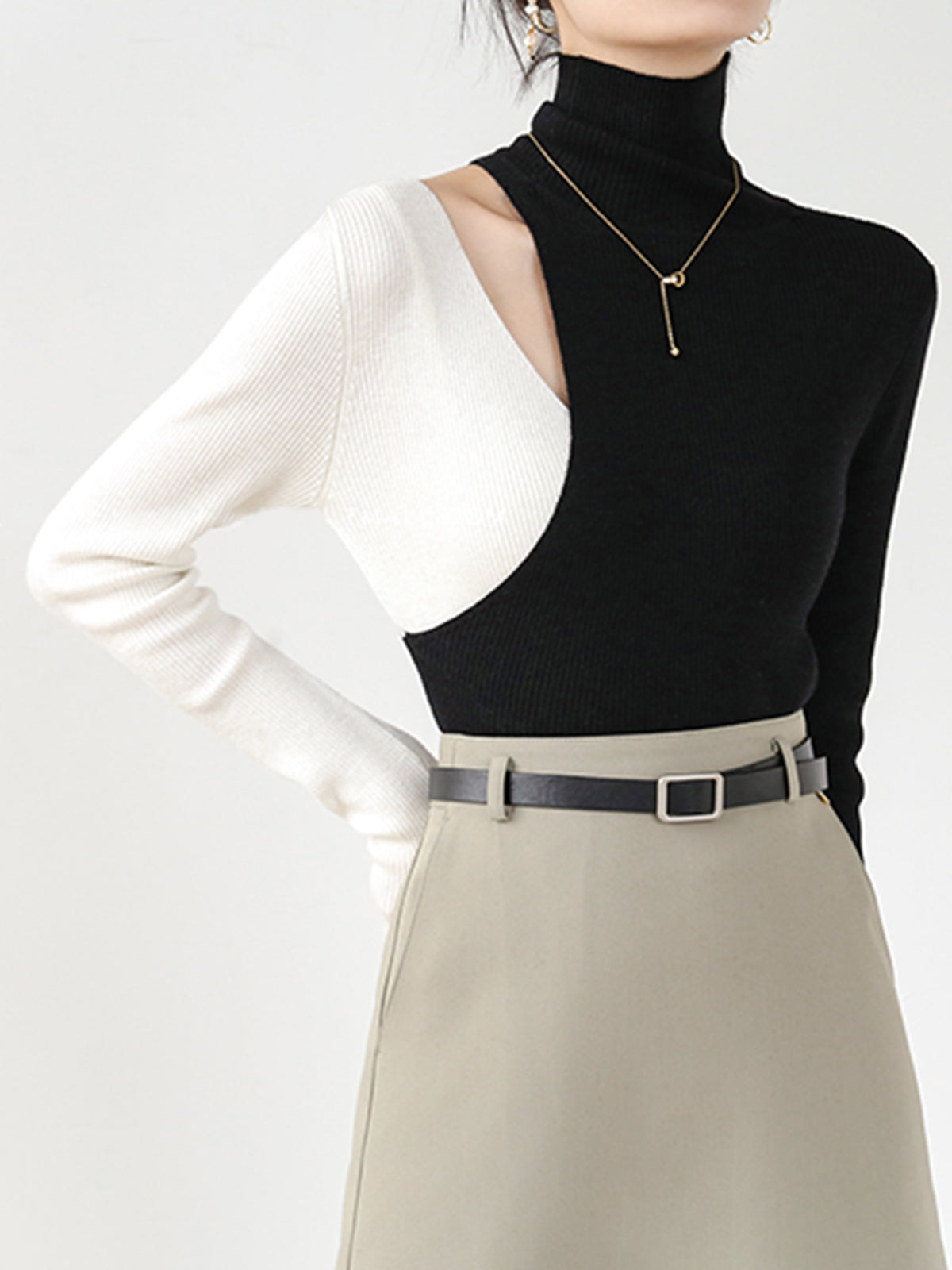 Color Block Cutout Knit Top