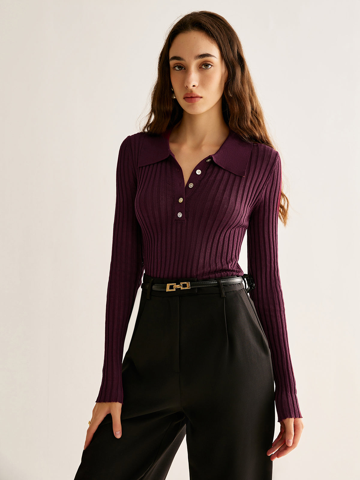 High Stretch Lapel Knit Top