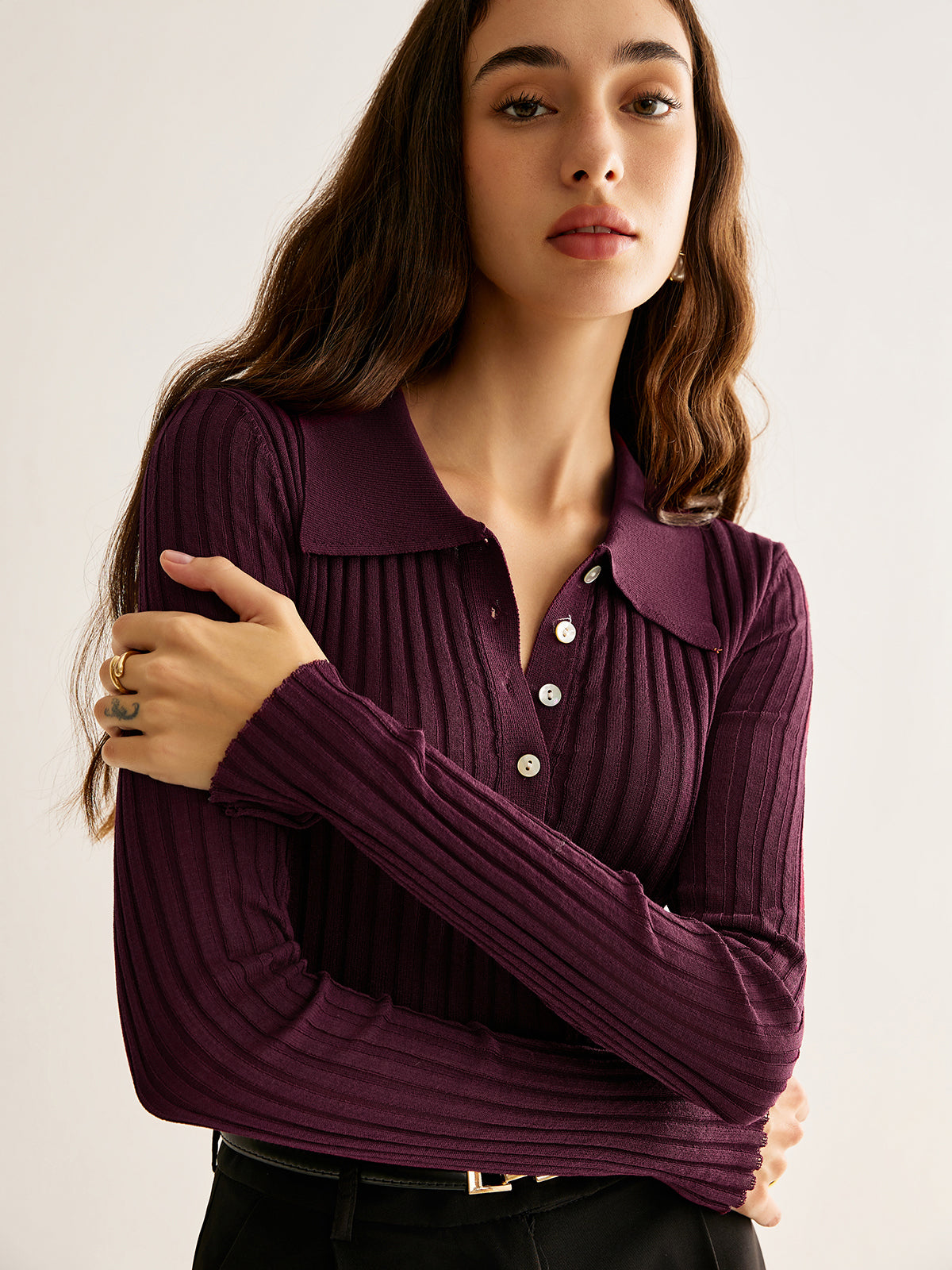 High Stretch Lapel Knit Top