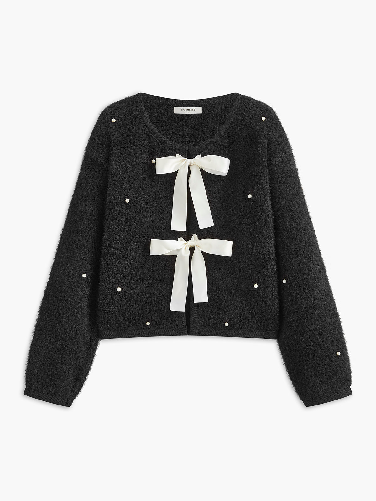 Beaded Decor Bow Knit Top