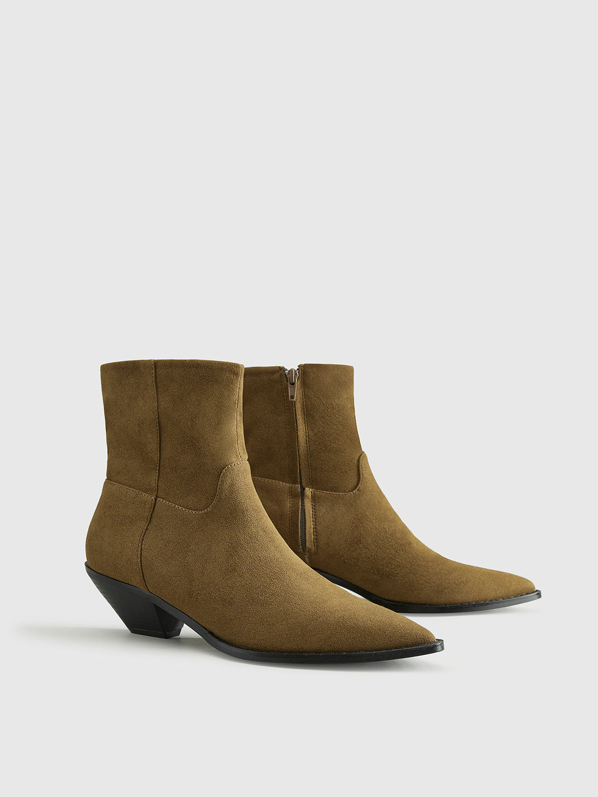 Block Heel Western Zip Ankle Boots