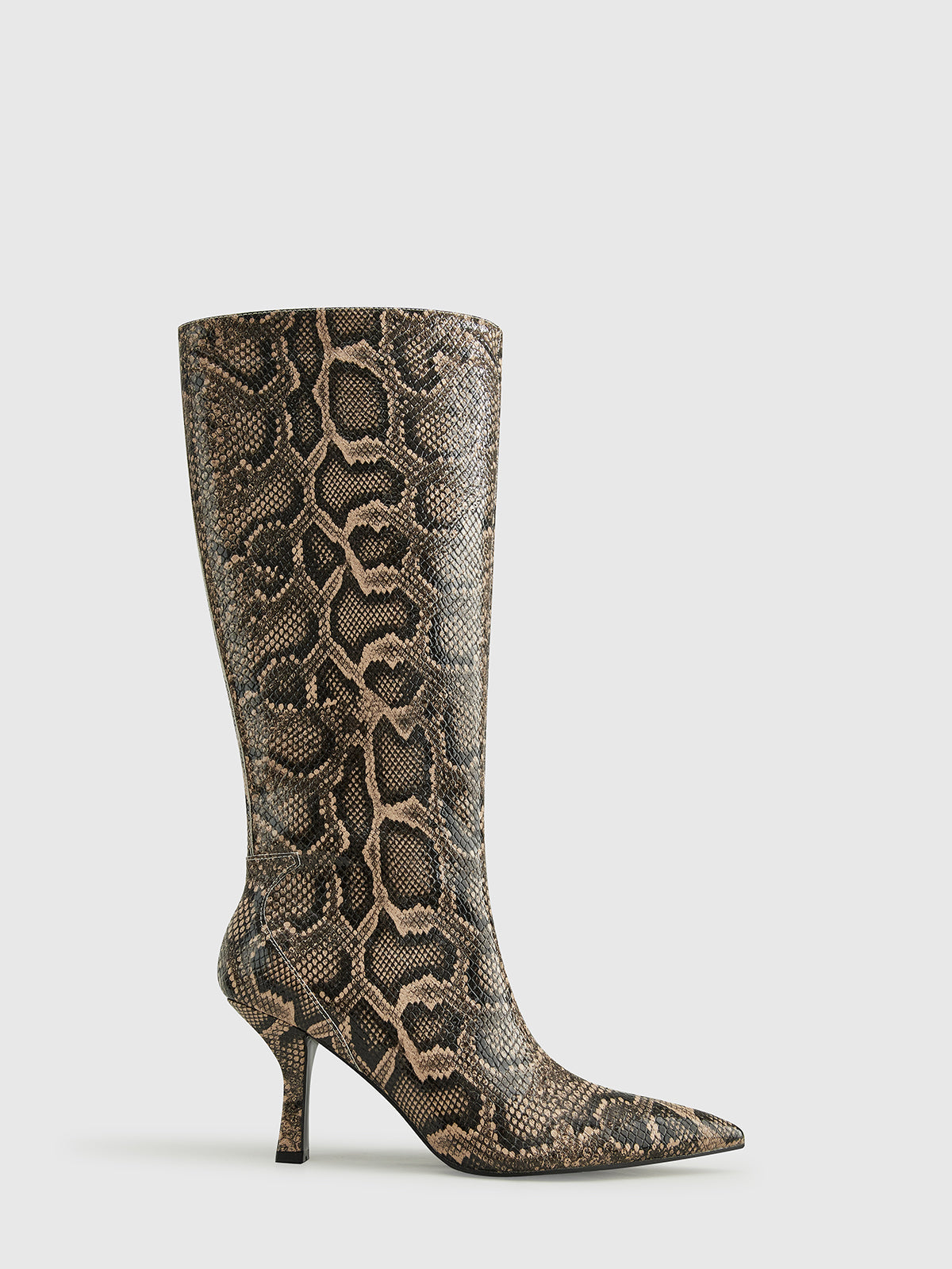 Snakeskin Print Knee-High Boots