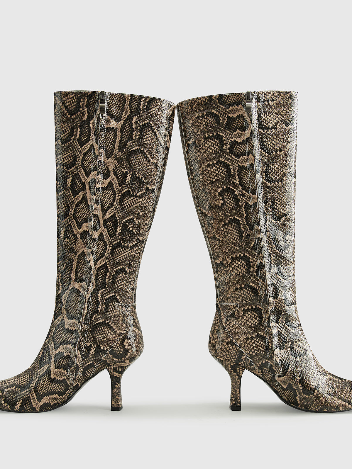 Snakeskin Print Knee-High Boots