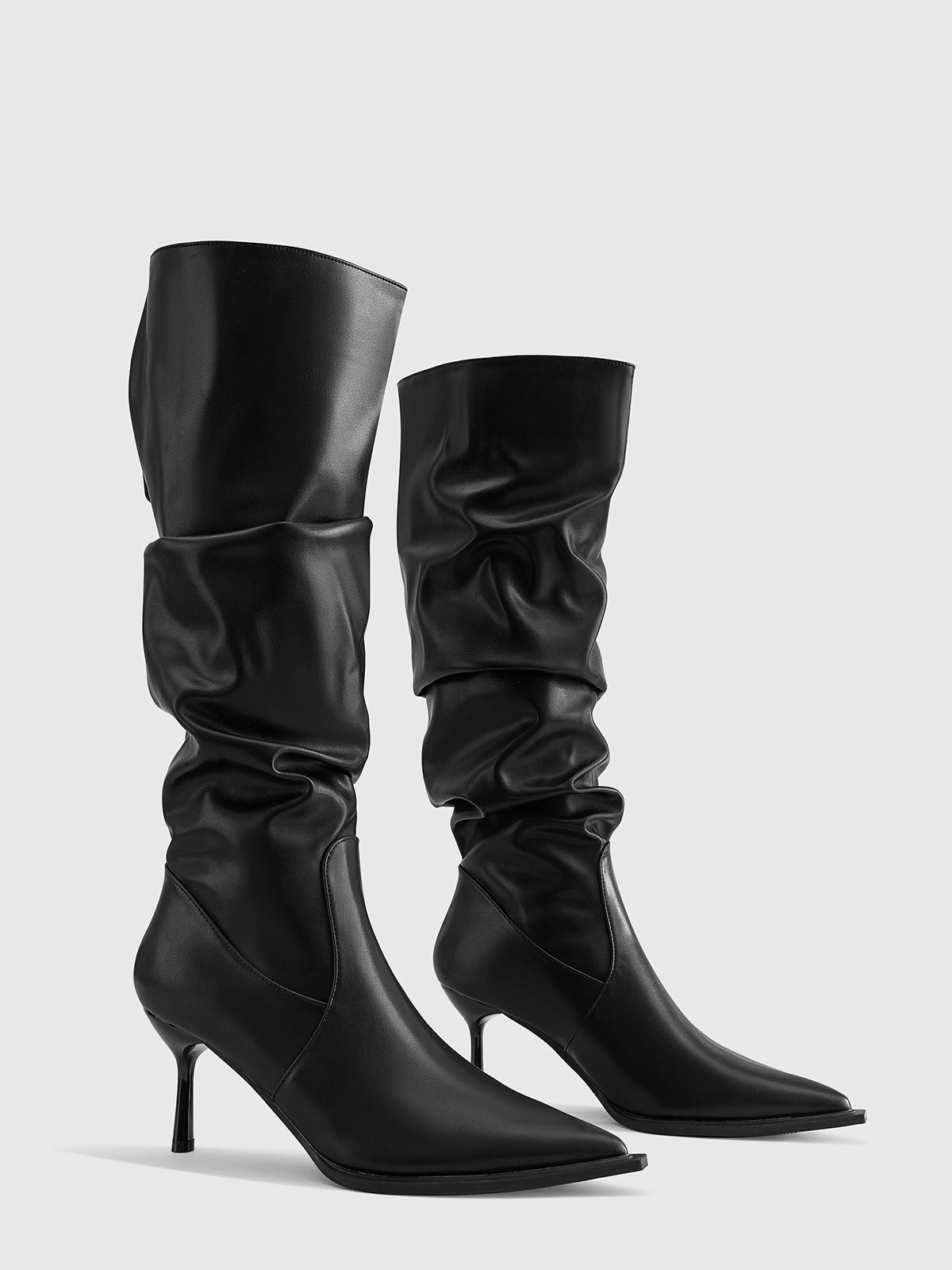 High Heel Ruched Knee-High Boots