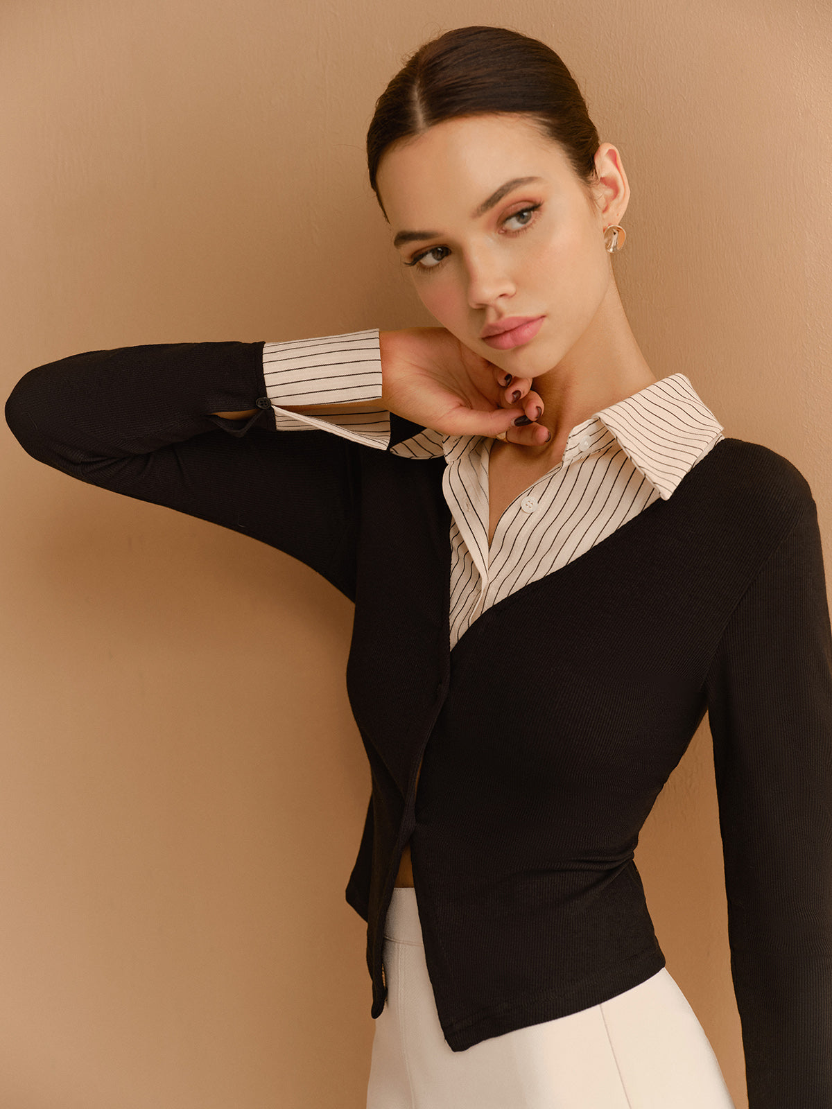 2 in 1 Button Split Lapel Blouse