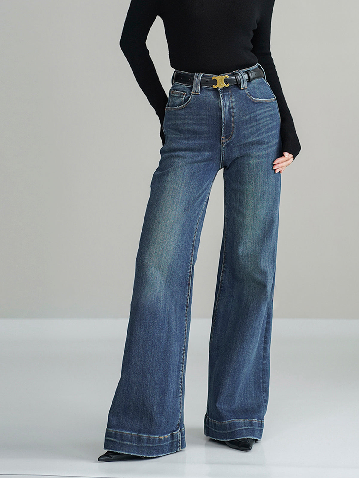 Mid-Waist Bootcut Denim Jeans Without Belt