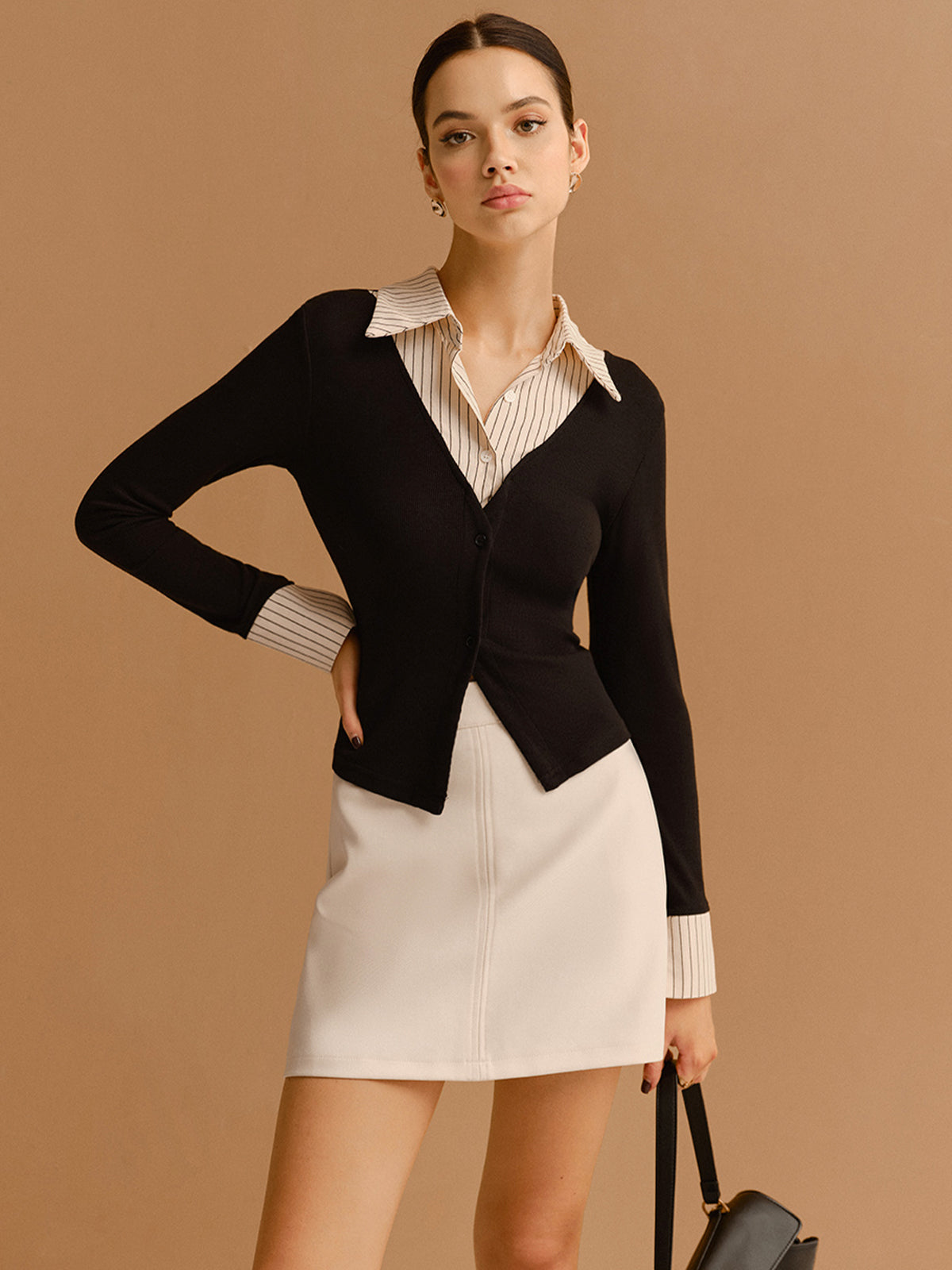 2 in 1 Button Split Lapel Blouse