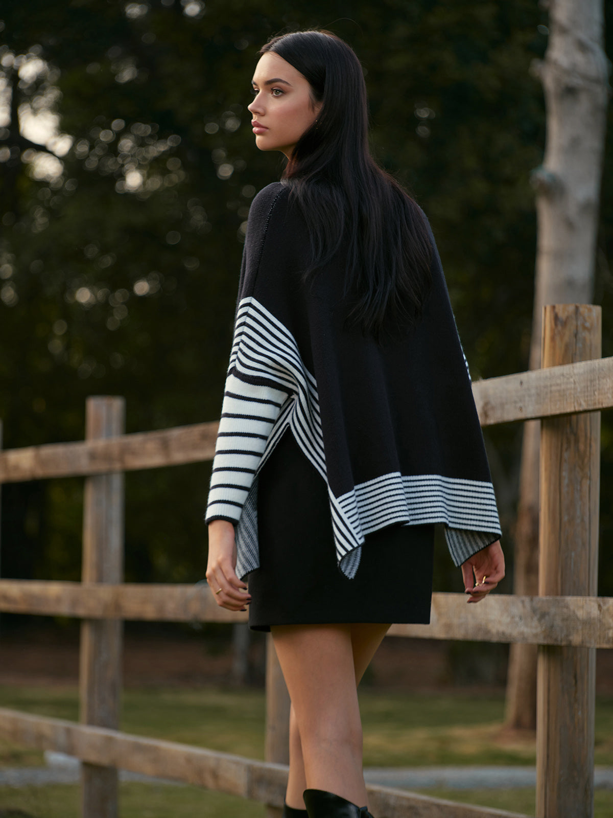 Two-Tone Pinstripe Split Knit Top