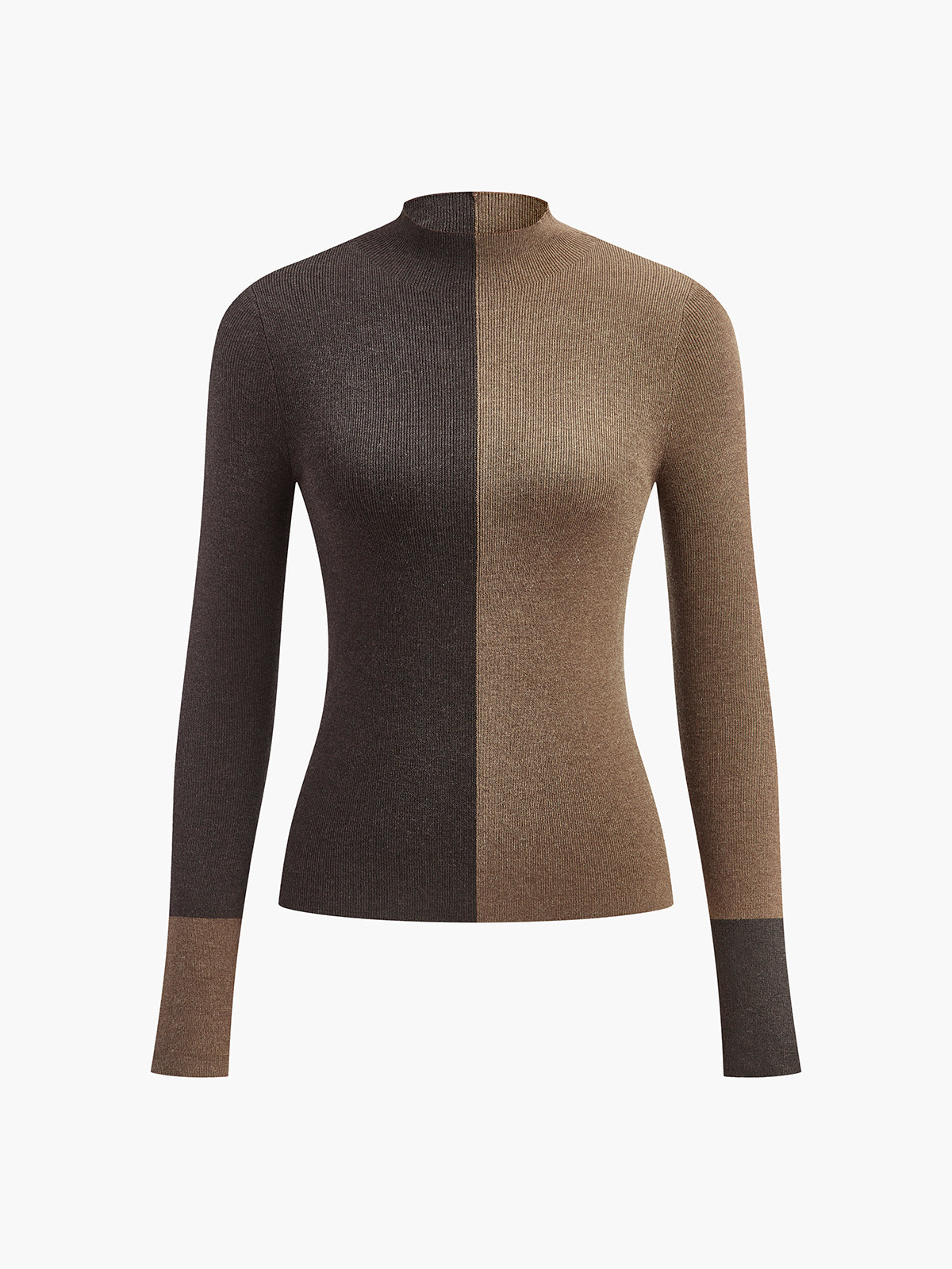 Wool-Blend Two Tone Skinny Knit Top