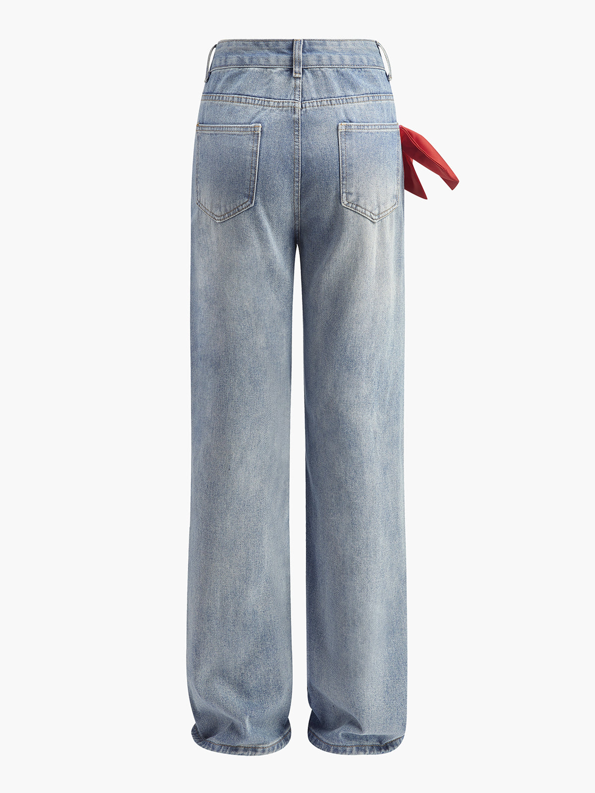 Mid-Waist Bow-Decor Denim Jeans