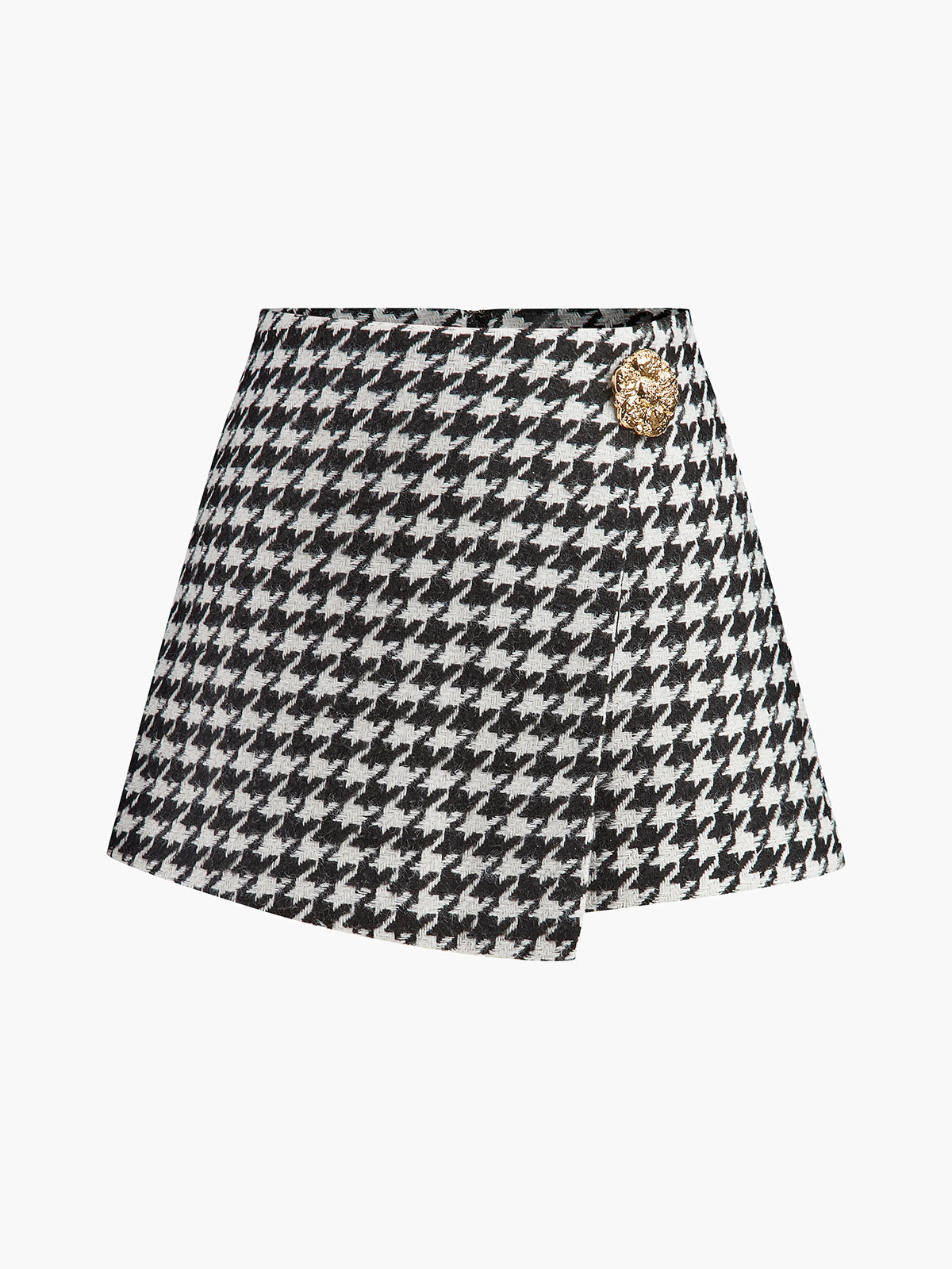 High-Waist Metal-Button Houndstooth Shorts