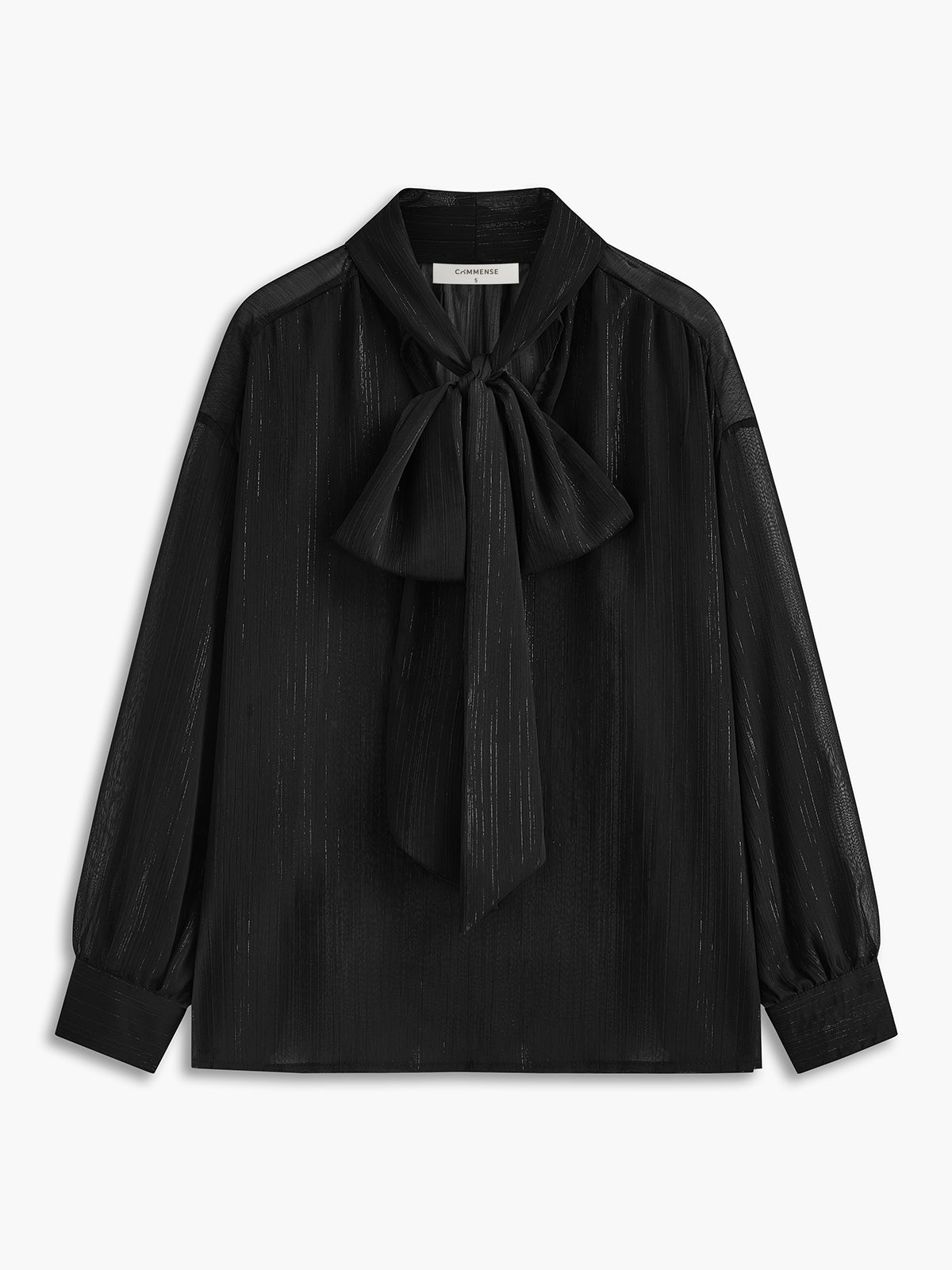 Semi-Sheer Tie-Neck Chiffon Blouse