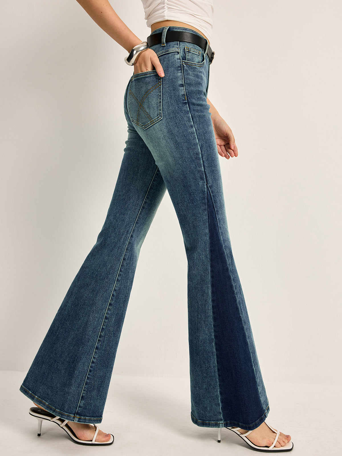 Color Block Mid-Waist Bell Jeans