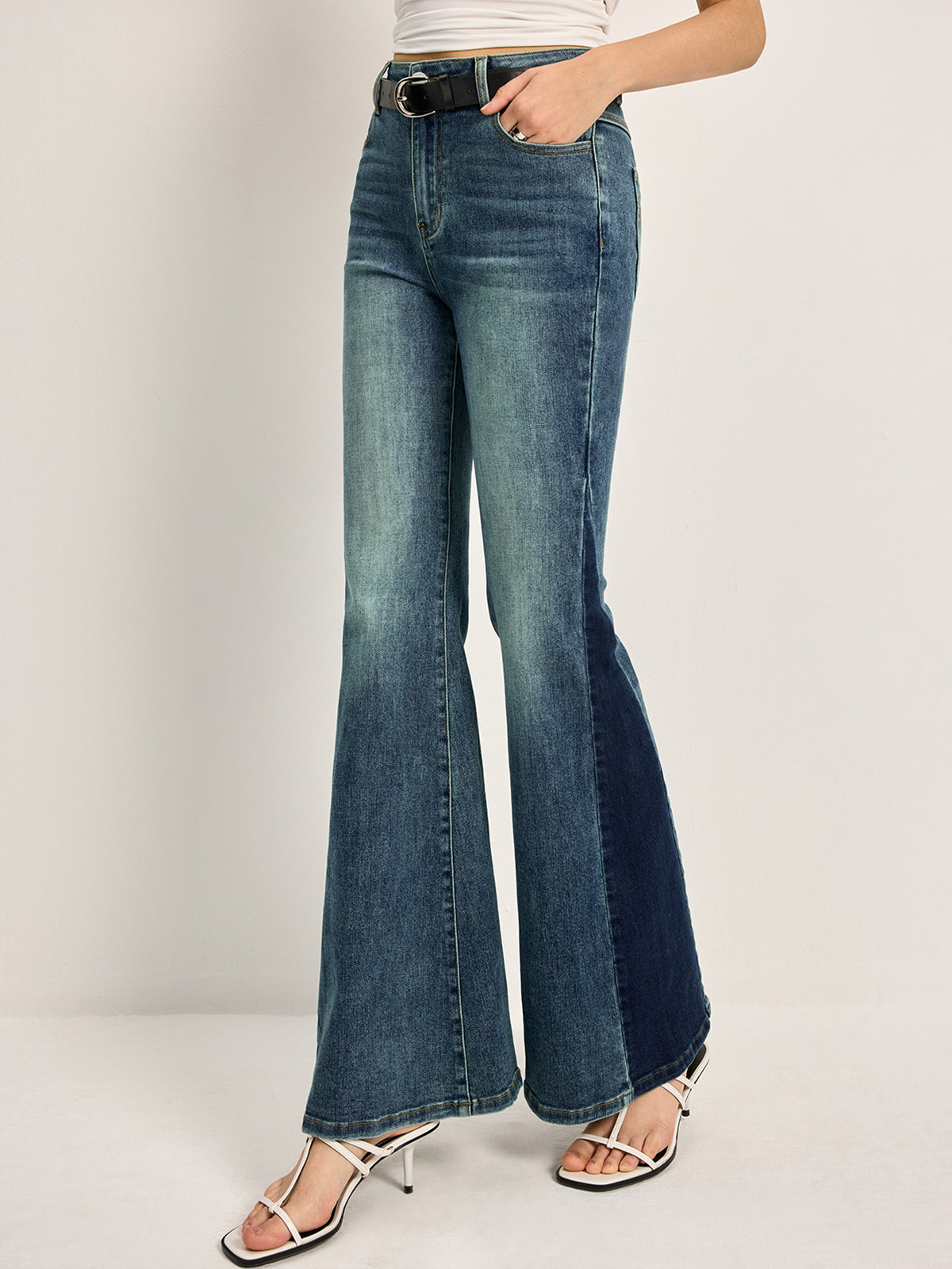 Color Block Mid-Waist Bell Jeans