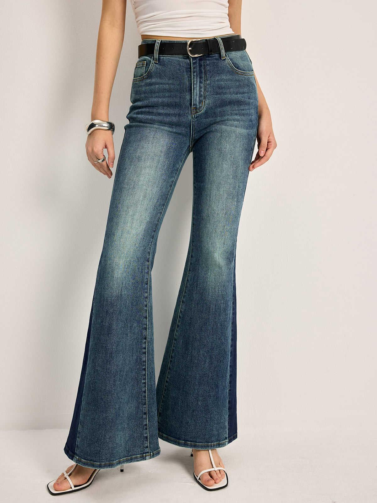 Color Block Mid-Waist Bell Jeans