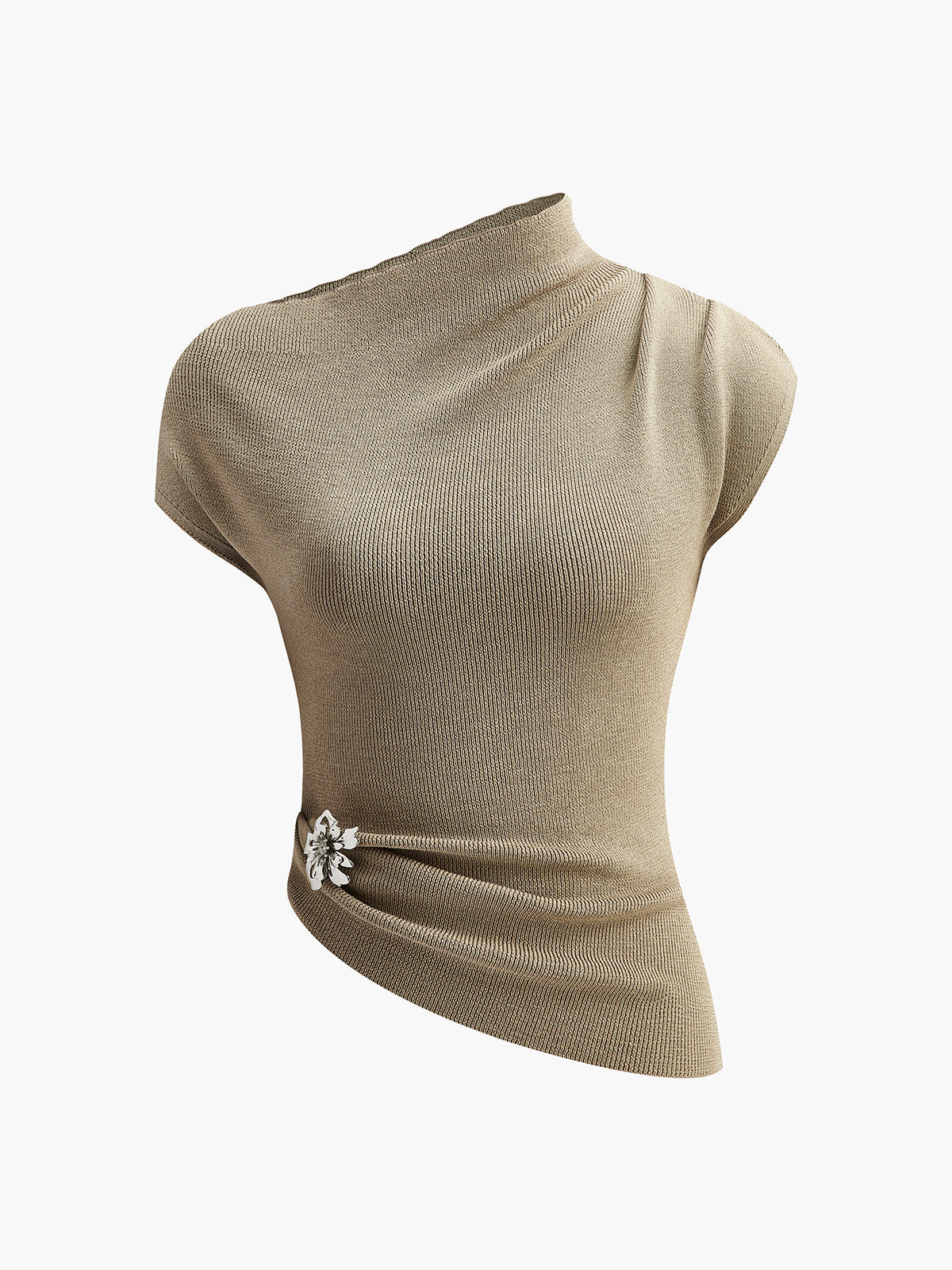 Asymmetric Neck Metal Detail Knit Top