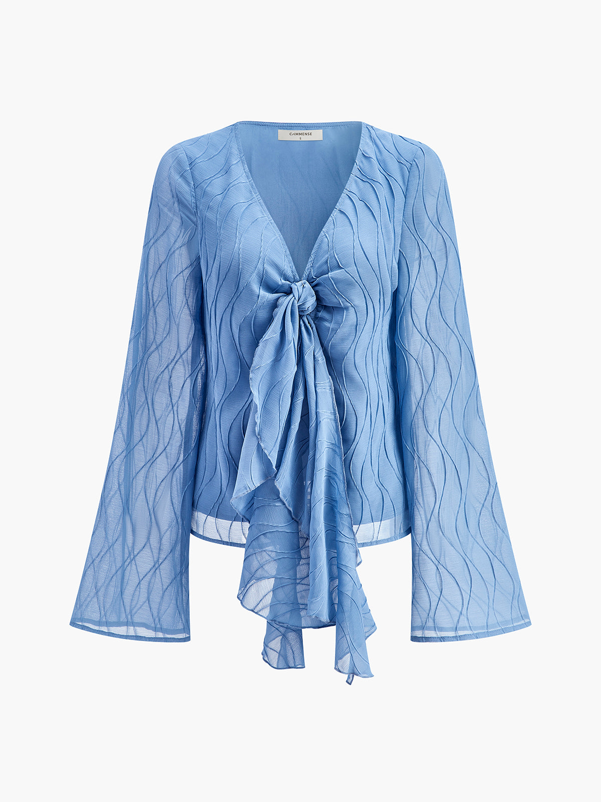 Semi-Sheer Textured Chiffon Tie-Front Blouse